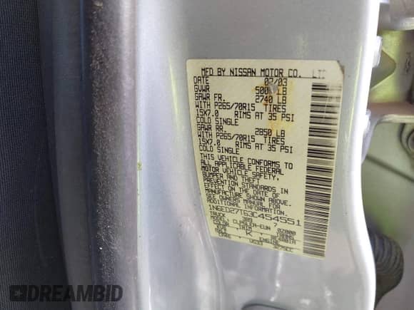 2003 Nissan Frontier XE с VIN 1N6ED27T63C454551, выставлен на аукционе IAAI как лот 41937851 с пробегом 177 853 миль миль и . История ставок и продаж доступна на DreamBid. Изображение 9.