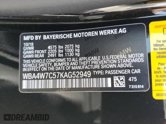 2019 BMW 4 Series 440i with VIN WBA4W7C57KAG52949, listed as a Copart auction lot 80586555 with 47,314 mi miles and Salvage title. Bid and sale history available at DreamBid. Image 12.