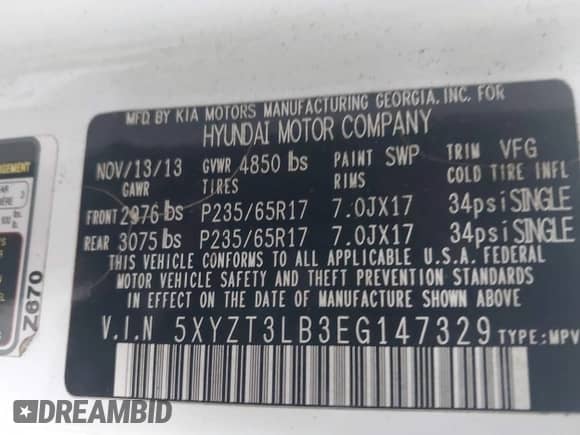 2014 Hyundai Santa Fe с VIN 5XYZT3LB3EG147329, выставлен на аукционе IAAI как лот 43179338 с пробегом 130 886 миль миль и . История ставок и продаж доступна на DreamBid. Изображение 9.