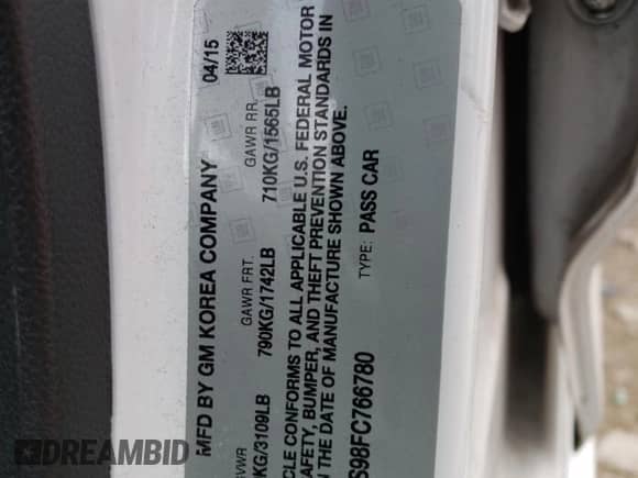 2015 Chevrolet Spark LT z VIN KL8CF6S98FC766780, wystawiony jako Copart lot #77687554 z przebiegiem 59 092 mil mil oraz Szkoda całkowita • Salvage title. Historia ofert i sprzedaży dostępna na DreamBid. Obrazek 12.