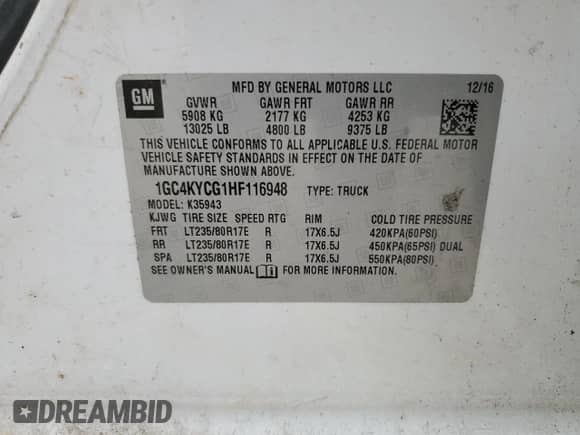 2017 Chevrolet Silverado 3500HD Work Truck с VIN 1GC4KYCG1HF116948, выставлен на аукционе Copart как лот 64149145 с пробегом 278 989 миль миль и Чистый • Clean title. История ставок и продаж доступна на DreamBid. Изображение 12.