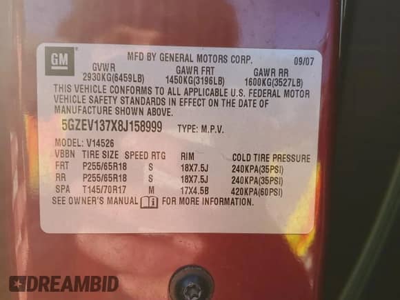 2008 Saturn Outlook XE z VIN 5GZEV137X8J158999, wystawiony jako Copart lot #75624564 z przebiegiem 166 155 mil mil oraz Szkoda całkowita • Salvage title. Historia ofert i sprzedaży dostępna na DreamBid. Obrazek 13.