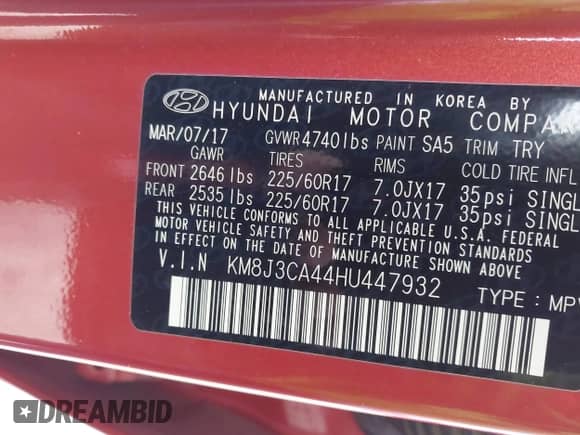 2017 Hyundai Tucson SE с VIN KM8J3CA44HU447932, выставлен на аукционе IAAI как лот 43038594 с пробегом 83 005 миль миль и . История ставок и продаж доступна на DreamBid. Изображение 9.