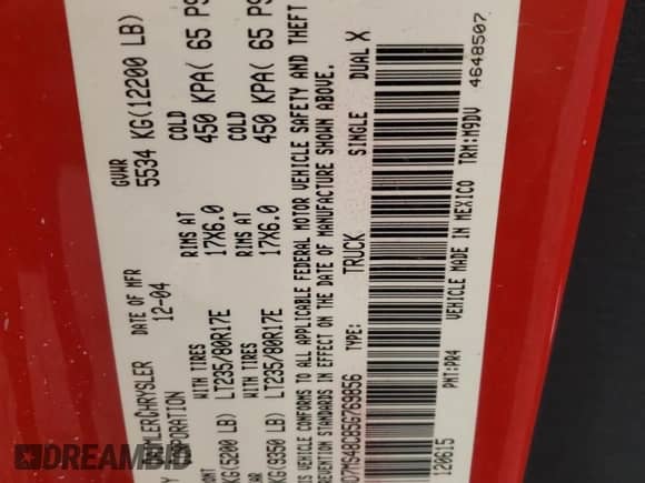 2005 Dodge 3500 SLT with VIN 3D7MS48C85G769856, listed as a Copart auction lot 58231725 with 196,517 mi miles and Salvage title. Bid and sale history available at DreamBid. Image 13.