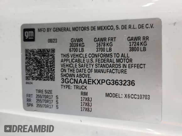 2023 Chevrolet Silverado 1500 Work Truck with VIN 3GCNAAEKXPG363236, listed as a Copart auction lot 86328925 with 240,529 mi miles and Clean title. Bid and sale history available at DreamBid. Image 12.