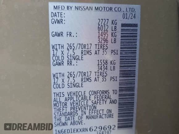 2024 Nissan Frontier Pro-4X with VIN 1N6ED1EKXRN629692, listed as a Copart auction lot 80723055 with 13,087 mi miles and Salvage title. Bid and sale history available at DreamBid. Image 12.