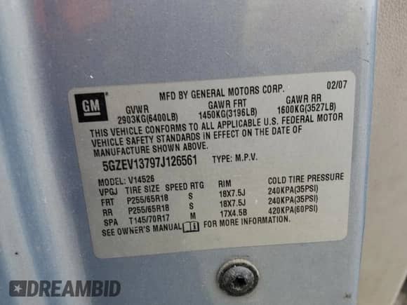 2007 Saturn Outlook XE with VIN 5GZEV13797J126561, listed as a Copart auction lot 66353905 with 115,095 mi miles and Clean title. Bid and sale history available at DreamBid. Image 13.