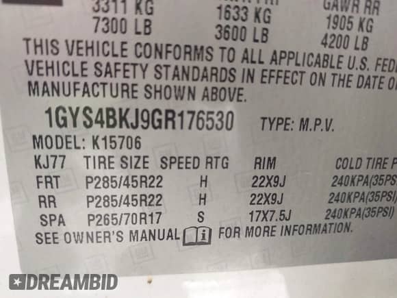 2016 Cadillac Escalade Luxury Collection with VIN 1GYS4BKJ9GR176530, listed as a IAAI auction lot 42796968 with Not provided miles and . Bid and sale history available at DreamBid. Image 9.