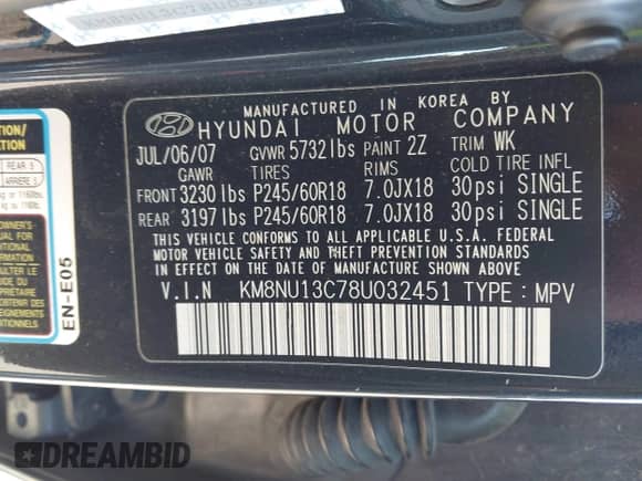 2008 Hyundai Veracruz GLS с VIN KM8NU13C78U032451, выставлен на аукционе IAAI как лот 43381848 с пробегом 223 602 миль миль и . История ставок и продаж доступна на DreamBid. Изображение 9.