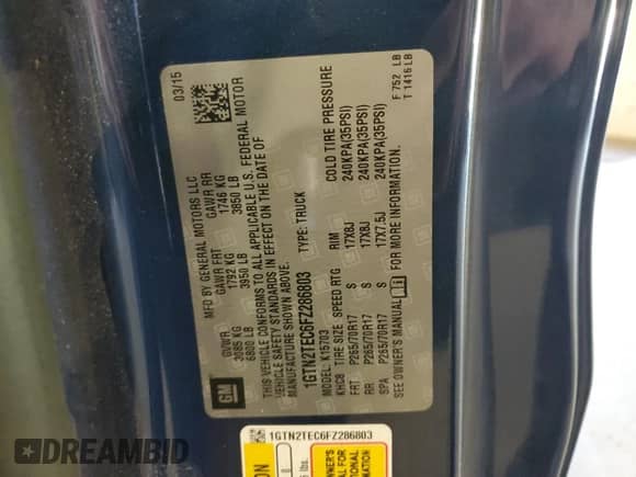 2015 GMC Sierra 1500 с VIN 1GTN2TEC6FZ286803, выставлен на аукционе Copart как лот 80625945 с пробегом 64 148 миль миль и Списание • Salvage title. История ставок и продаж доступна на DreamBid. Изображение 12.