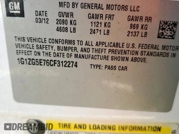 2012 Chevrolet Malibu LTZ с VIN 1G1ZG5E76CF312274, выставлен на аукционе Copart как лот 70864475 с пробегом 108 997 миль миль и Списание • Salvage title. История ставок и продаж доступна на DreamBid. Изображение 12.