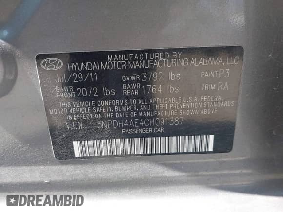 2012 Hyundai Elantra Limited with VIN 5NPDH4AE4CH091387, listed as a IAAI auction lot 42896346 with 158,132 mi miles and . Bid and sale history available at DreamBid. Image 9.