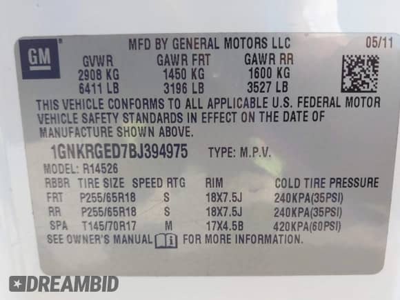 2011 Chevrolet Traverse 1LT с VIN 1GNKRGED7BJ394975, выставлен на аукционе IAAI как лот 42846843 с пробегом 250 724 миль миль и . История ставок и продаж доступна на DreamBid. Изображение 9.