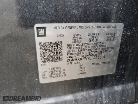 2020 Chevrolet Equinox LT with VIN 2GNAXKEV7L6220559, listed as a Copart auction lot 90448215 with 122,015 mi miles and Clean title. Bid and sale history available at DreamBid. Image 13.