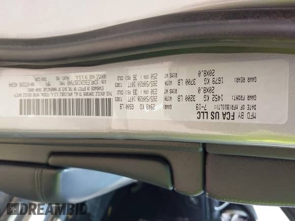 2019 Jeep Grand Cherokee Limited with VIN 1C4RJEBG2KC857949, listed as a IAAI auction lot 42922583 with 60,393 mi miles and . Bid and sale history available at DreamBid. Image 9.