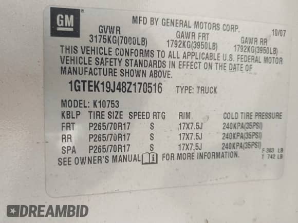 2008 GMC Sierra 1500 SLT with VIN 1GTEK19J48Z170516, listed as a IAAI auction lot 42999593 with 219,814 mi miles and . Bid and sale history available at DreamBid. Image 9.