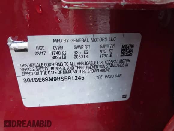 2017 Chevrolet Cruze LT с VIN 3G1BE6SM9HS591245, выставлен на аукционе IAAI как лот 43397131 с пробегом 31 164 миль миль и . История ставок и продаж доступна на DreamBid. Изображение 9.