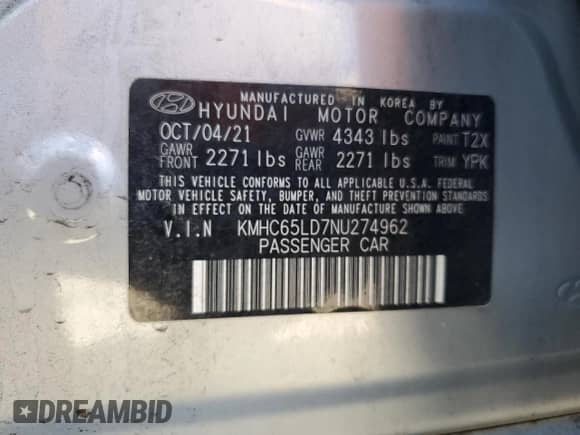 2022 Hyundai Ioniq SE с VIN KMHC65LD7NU274962, выставлен на аукционе Copart как лот 61419695 с пробегом 76 135 миль миль и Списание • Salvage title. История ставок и продаж доступна на DreamBid. Изображение 12.
