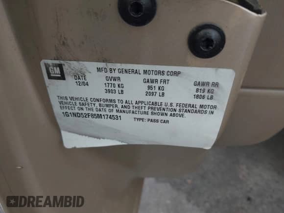 2005 Chevrolet Malibu Classic z VIN 1G1ND52F85M174531, wystawiony jako IAAI lot #42146326 z przebiegiem 72 809 mil mil oraz . Historia ofert i sprzedaży dostępna na DreamBid. Obrazek 9.