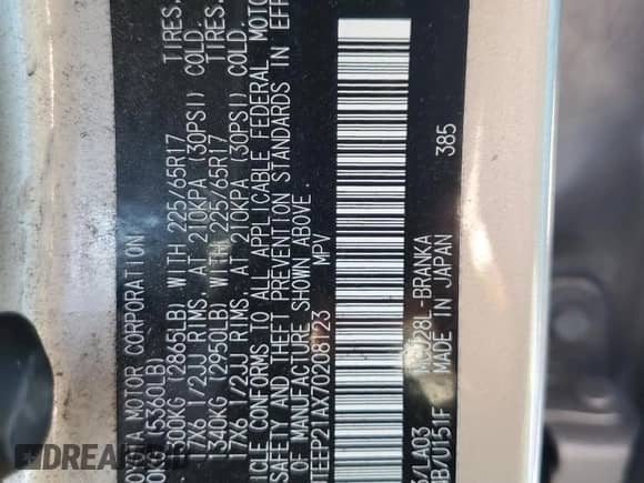 2007 Toyota Highlander Limited z VIN JTEEP21AX70208123, wystawiony jako Copart lot #82285635 z przebiegiem 107 150 mil mil oraz Szkoda całkowita • Salvage title. Historia ofert i sprzedaży dostępna na DreamBid. Obrazek 13.