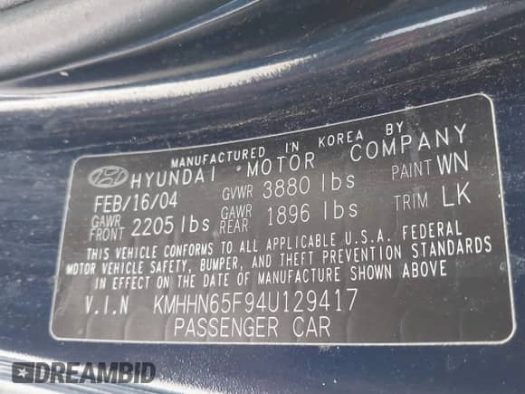 2004 Hyundai Tiburon GT с VIN KMHHN65F94U129417, выставлен на аукционе IAAI как лот 42409919 с пробегом 169 226 миль миль и . История ставок и продаж доступна на DreamBid. Изображение 9.