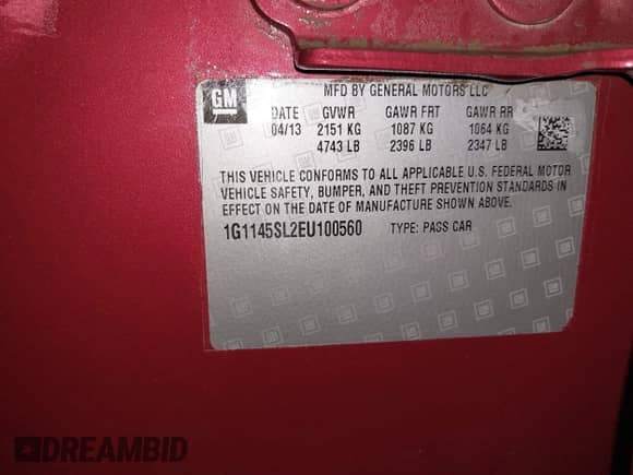 2014 Chevrolet Impala LTZ with VIN 1G1145SL2EU100560, listed as a IAAI auction lot 42278585 with 216,097 mi miles and . Bid and sale history available at DreamBid. Image 9.