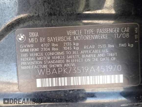 2009 BMW 3 Series 328i xDrive с VIN WBAPK73519A451970, выставлен на аукционе Copart как лот 47006965 с пробегом 159 497 миль миль и Списание • Salvage title. История ставок и продаж доступна на DreamBid. Изображение 15.