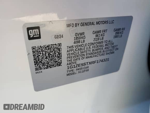 2024 Chevrolet Malibu LT с VIN 1G1ZE5STXRF174321, выставлен на аукционе Copart как лот 74966164 с пробегом 14 961 миль миль и Чистый • Clean title. История ставок и продаж доступна на DreamBid. Изображение 12.