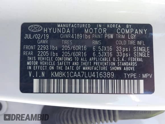 2020 Hyundai Kona SE с VIN KM8K1CAA7LU416389, выставлен на аукционе IAAI как лот 43249247 с пробегом 145 717 миль миль и . История ставок и продаж доступна на DreamBid. Изображение 9.