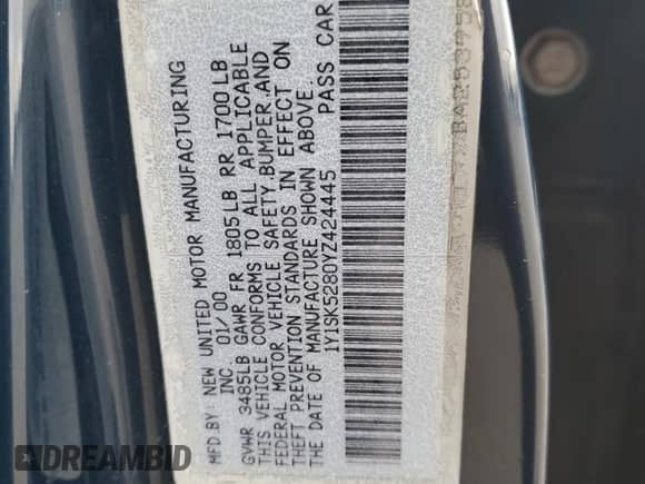 2000 Chevrolet Prizm с VIN 1Y1SK5280YZ424445, выставлен на аукционе Copart как лот 45656235 с пробегом 124 164 миль миль и Списание • Salvage title. История ставок и продаж доступна на DreamBid. Изображение 13.