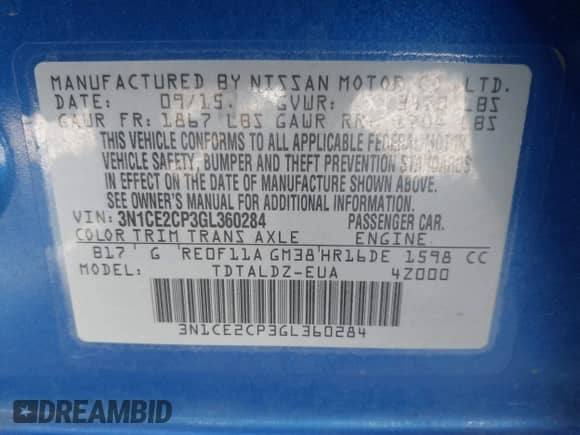 2016 Nissan Note S Plus с VIN 3N1CE2CP3GL360284, выставлен на аукционе IAAI как лот 42868896 с пробегом 116 297 миль миль и . История ставок и продаж доступна на DreamBid. Изображение 9.