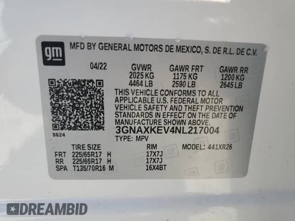 2022 Chevrolet Equinox LT с VIN 3GNAXKEV4NL217004, выставлен на аукционе Copart как лот 71775315 с пробегом 78 639 миль миль и На запчасти • Non repairable. История ставок и продаж доступна на DreamBid. Изображение 13.