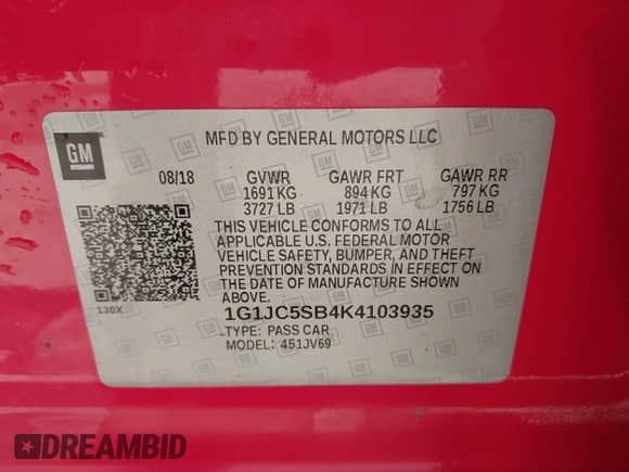 2019 Chevrolet Sonic LT с VIN 1G1JC5SB4K4103935, выставлен на аукционе IAAI как лот 43128908 с пробегом 78 858 миль миль и . История ставок и продаж доступна на DreamBid. Изображение 9.