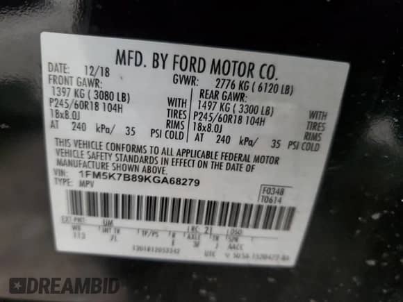 2019 Ford Explorer z VIN 1FM5K7B89KGA68279, wystawiony jako Copart lot #43212035 z przebiegiem 154 256 mil mil oraz Szkoda całkowita • Salvage title. Historia ofert i sprzedaży dostępna na DreamBid. Obrazek 13.