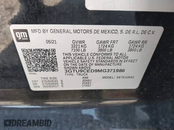 2021 GMC Sierra 1500 Elevation с VIN 3GTU9CED9MG371986, выставлен на аукционе IAAI как лот 42822736 с пробегом 56 978 миль миль и . История ставок и продаж доступна на DreamBid. Изображение 9.
