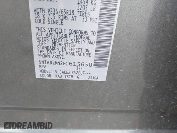 2015 Nissan Pathfinder SL с VIN 5N1AR2MN2FC615650, выставлен на аукционе IAAI как лот 42624622 с пробегом 153 956 миль миль и . История ставок и продаж доступна на DreamBid. Изображение 9.