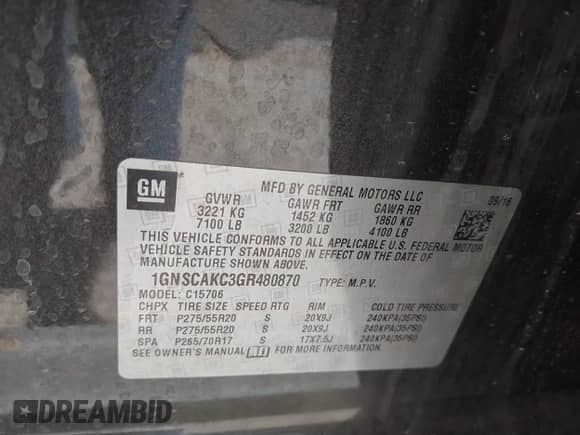 2016 Chevrolet Tahoe LS с VIN 1GNSCAKC3GR480870, выставлен на аукционе IAAI как лот 41889016 с пробегом 104 495 миль миль и . История ставок и продаж доступна на DreamBid. Изображение 9.