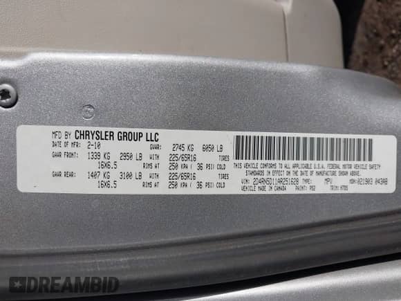 2010 Dodge Grand Caravan SXT with VIN 2D4RN5D11AR251628, listed as a IAAI auction lot 43350917 with 109,808 mi miles and . Bid and sale history available at DreamBid. Image 9.