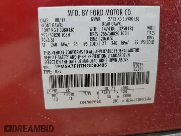 2017 Ford Explorer Limited z VIN 1FM5K7FH7HGD90406, wystawiony jako Copart lot #62989095 z przebiegiem 126 423 mil mil oraz Szkoda całkowita • Salvage title. Historia ofert i sprzedaży dostępna na DreamBid. Obrazek 14.