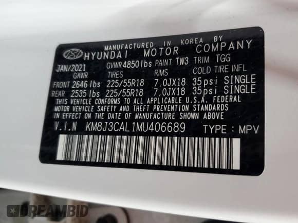 2021 Hyundai Tucson SEL with VIN KM8J3CAL1MU406689, listed as a Copart auction lot 69565235 with 45,436 mi miles and Salvage title. Bid and sale history available at DreamBid. Image 14.