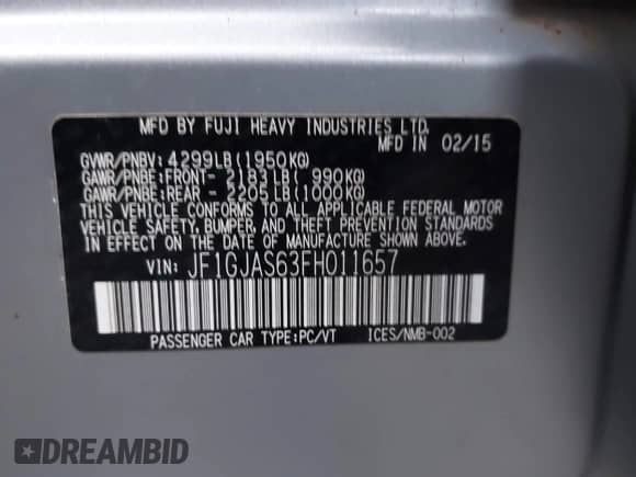 2015 Subaru Impreza Limited z VIN JF1GJAS63FH011657, wystawiony jako IAAI lot #42193691 z przebiegiem 86 398 mil mil oraz . Historia ofert i sprzedaży dostępna na DreamBid. Obrazek 9.