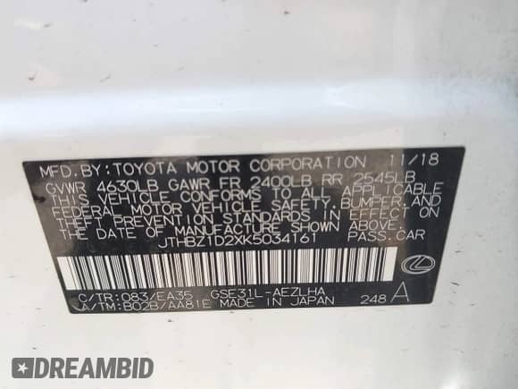 2019 Lexus IS 350 с VIN JTHBZ1D2XK5034161, выставлен на аукционе IAAI как лот 42414309 с пробегом Не указан миль и . История ставок и продаж доступна на DreamBid. Изображение 9.