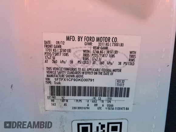 2013 Ford F-150 XL z VIN 1FTFX1CF9DKD30791, wystawiony jako Copart lot #82753565 z przebiegiem 300 174 mil mil oraz Czysty tytuł • Clean title. Historia ofert i sprzedaży dostępna na DreamBid. Obrazek 12.