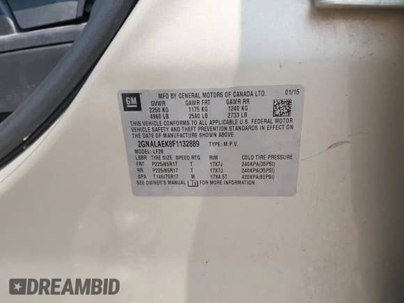 2015 Chevrolet Equinox LS с VIN 2GNALAEK8F1132889, выставлен на аукционе IAAI как лот 42868786 с пробегом 112 564 миль миль и . История ставок и продаж доступна на DreamBid. Изображение 9.