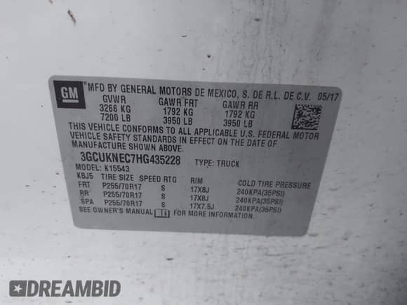 2017 Chevrolet Silverado 1500 LS with VIN 3GCUKNEC7HG435228, listed as a IAAI auction lot 40941492 with 89,714 mi miles and . Bid and sale history available at DreamBid. Image 9.