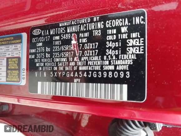 2018 Kia Sorento LX with VIN 5XYPG4A54JG398093, listed as a IAAI auction lot 42861668 with 114,033 mi miles and . Bid and sale history available at DreamBid. Image 9.