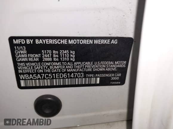 2014 BMW 5 Series 528i xDrive z VIN WBA5A7C51ED614703, wystawiony jako IAAI lot #42311251 z przebiegiem 100 219 mil mil oraz . Historia ofert i sprzedaży dostępna na DreamBid. Obrazek 9.