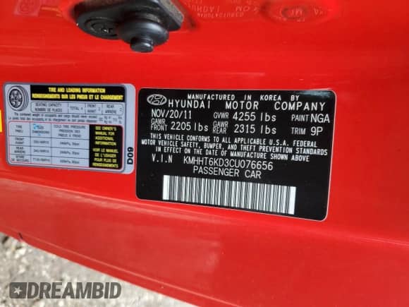 2012 Hyundai Genesis Coupe 2.0T с VIN KMHHT6KD3CU076656, выставлен на аукционе Copart как лот 79173374 с пробегом 130 503 миль миль и Списание • Salvage title. История ставок и продаж доступна на DreamBid. Изображение 13.