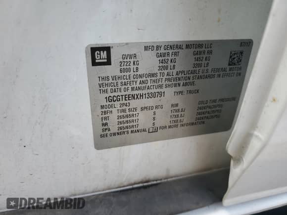 2017 Chevrolet Colorado 4WD ZR2 with VIN 1GCGTEENXH1330791, listed as a Copart auction lot 52808935 with 103,128 mi miles and Salvage title. Bid and sale history available at DreamBid. Image 12.