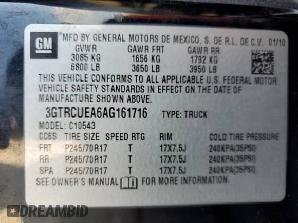 2010 GMC Sierra 1500 SL z VIN 3GTRCUEA6AG161716, wystawiony jako Copart lot #75017034 z przebiegiem 182 427 mil mil oraz Nie do naprawy • Non repairable. Historia ofert i sprzedaży dostępna na DreamBid. Obrazek 13.